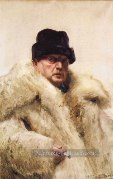 Autoportrait dans une peau de loup avant tout Suède Anders Zorn Peintures à l'huile